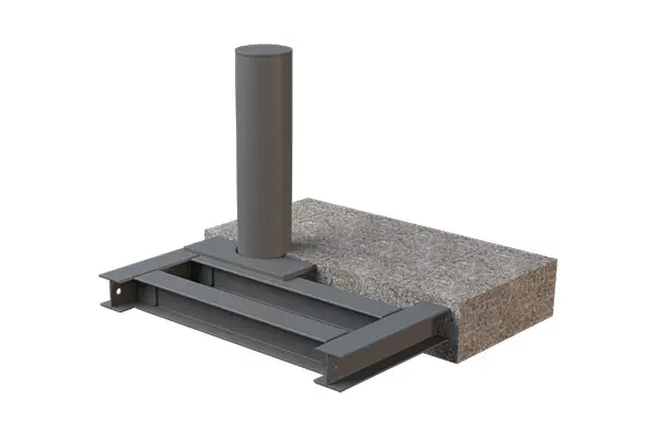 A concrete block with a metal base on top.